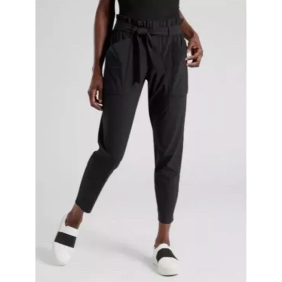 Athleta Pants - Athleta Skyline Travel Pants Paper Bag High Waist Tie Belted Black Activewear 10